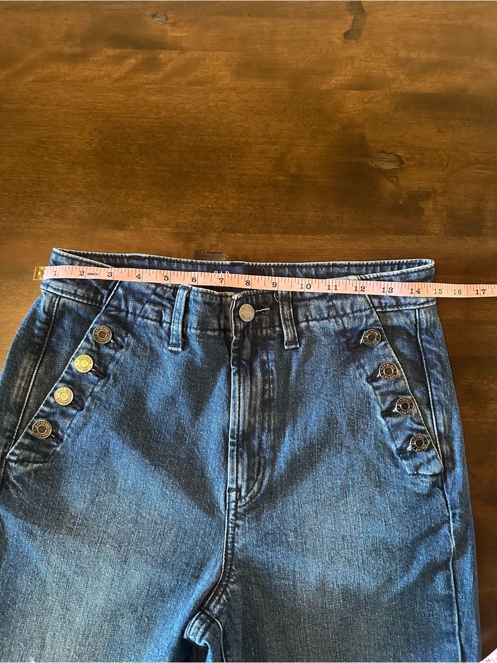 GAP Women's Dark Blue 70’s Flare Button-Accent Jeans - Size 8/29 - Picture 7 of 11